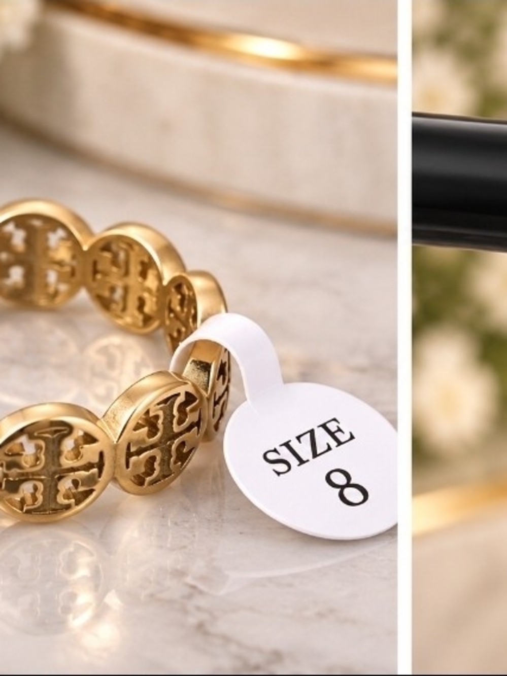 Gold Logo Disc Ring, Size 8